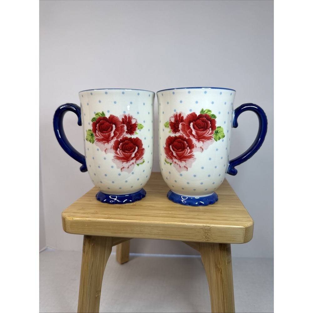 Lot of 2 THE PIONEER WOMAN 18 Oz HERITAGE FLORAL Latte Coffee Cup Mugs